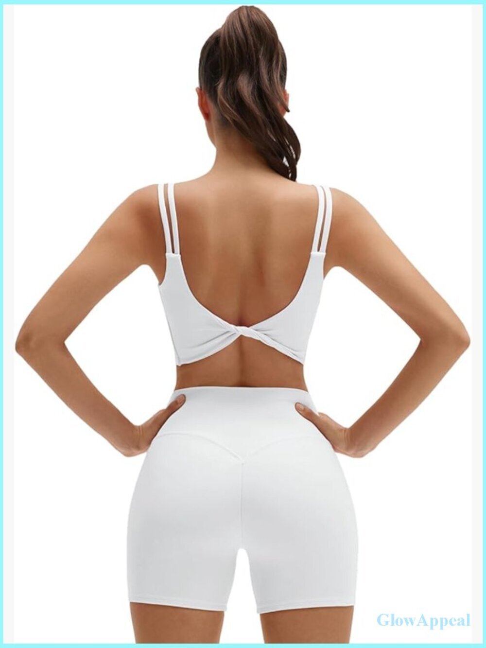 Women's Twist Back Crop Top & Bike Shorts Set Workout Gym Yoga